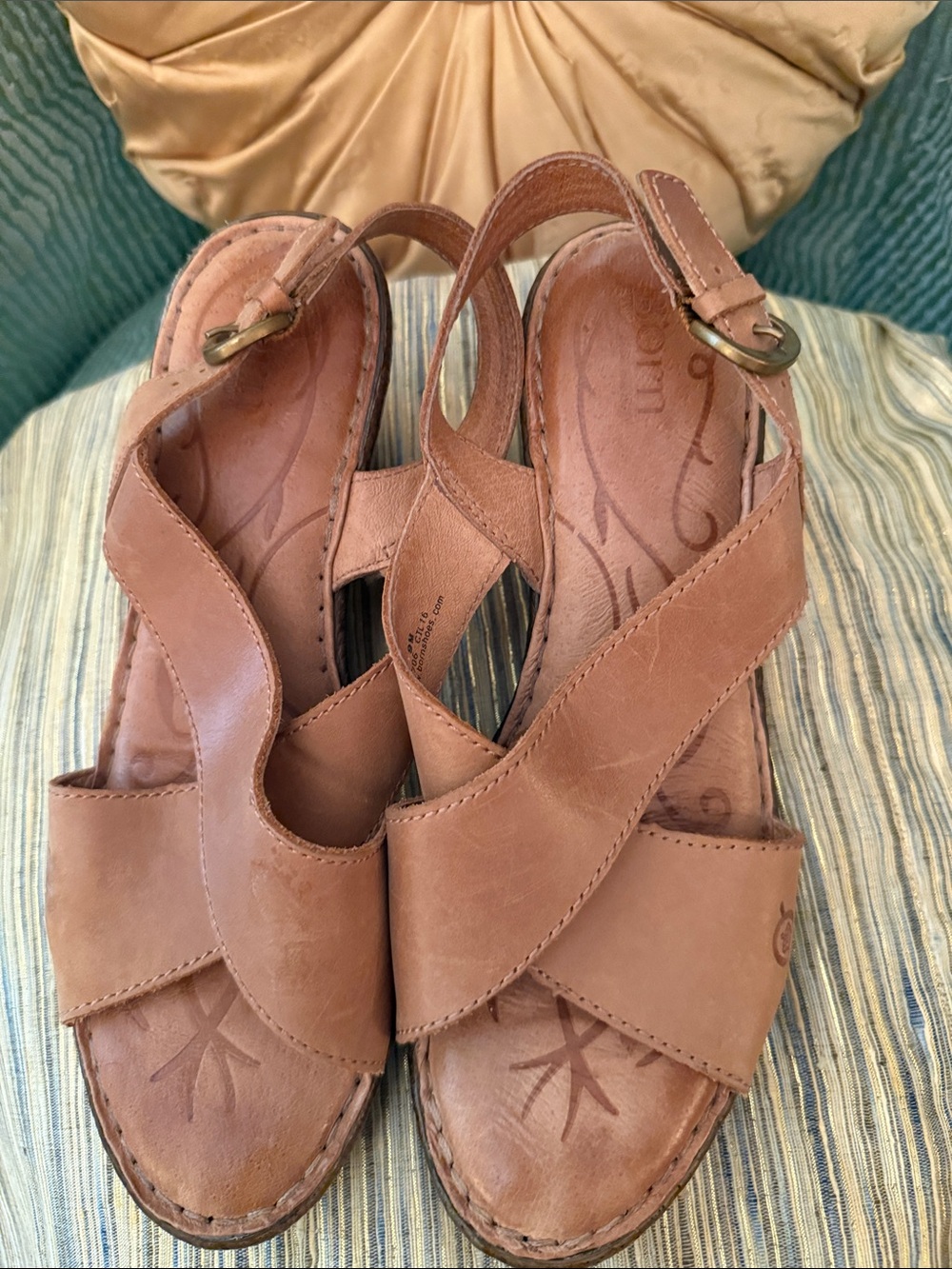 Born Tan Leather Crisscross Slingback Sandals